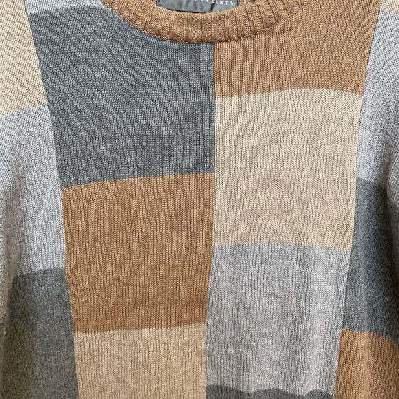 Oscar de la Renta Sweater M | Neutral Patchwork Knit, Soft Cotton Blend, Preppy - Picture 7 of 9